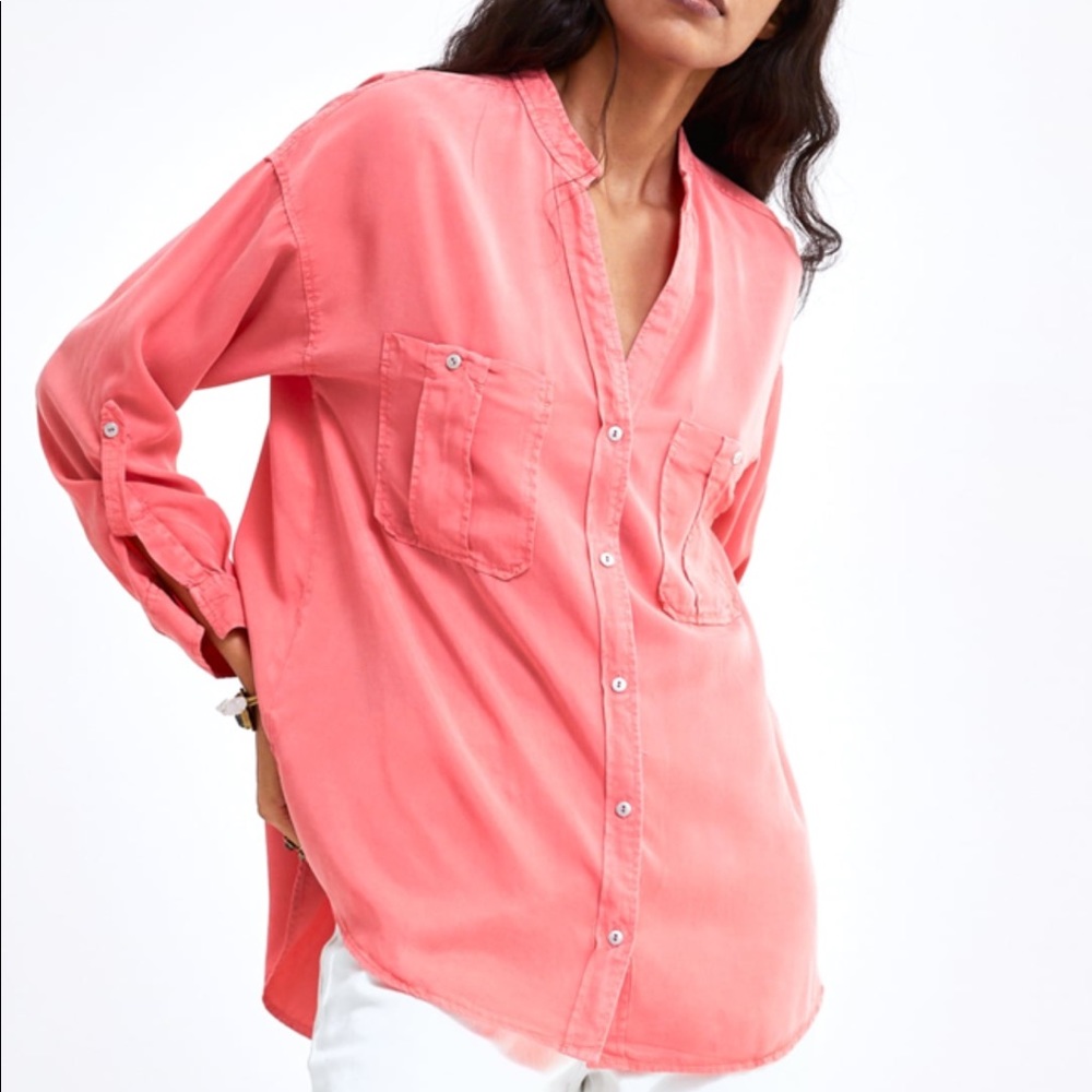 🔱 ZARA Coral Rustic Join Life Tencel Blouse